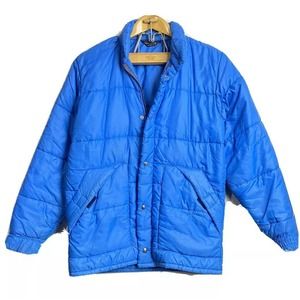 Vintage Pennys Towncraft Nylon Quilted Puffer Windbreaker Jacket Small Blue 70s